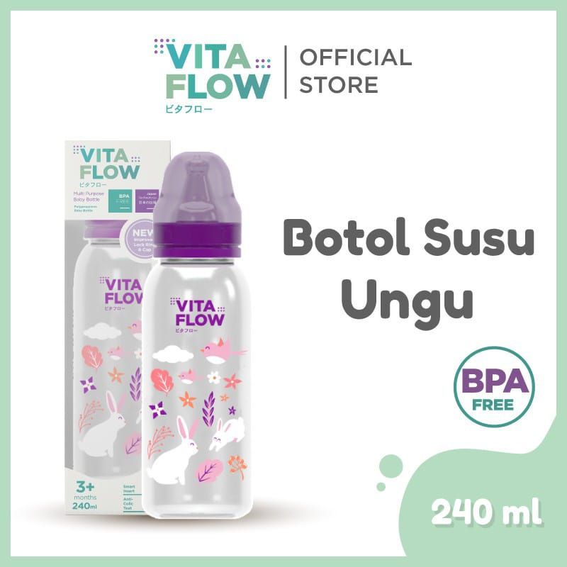 Vitaflow Botol Susu Multifungsi 240ml Motif Dolphin &amp; Rabbit