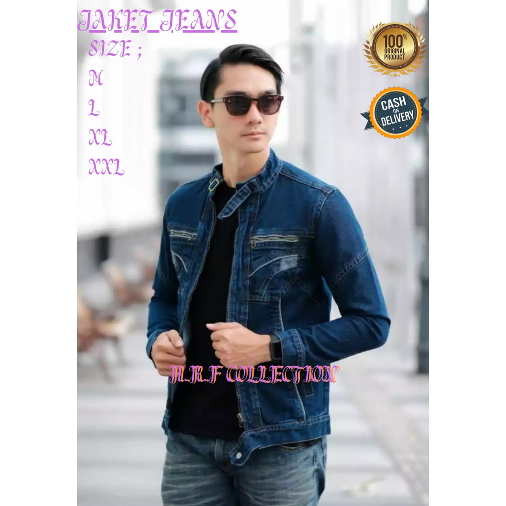 JAKET JEANS PRIA KOMBINASI RESLETING (READY SIZE M,L,XL,DAN XXL)