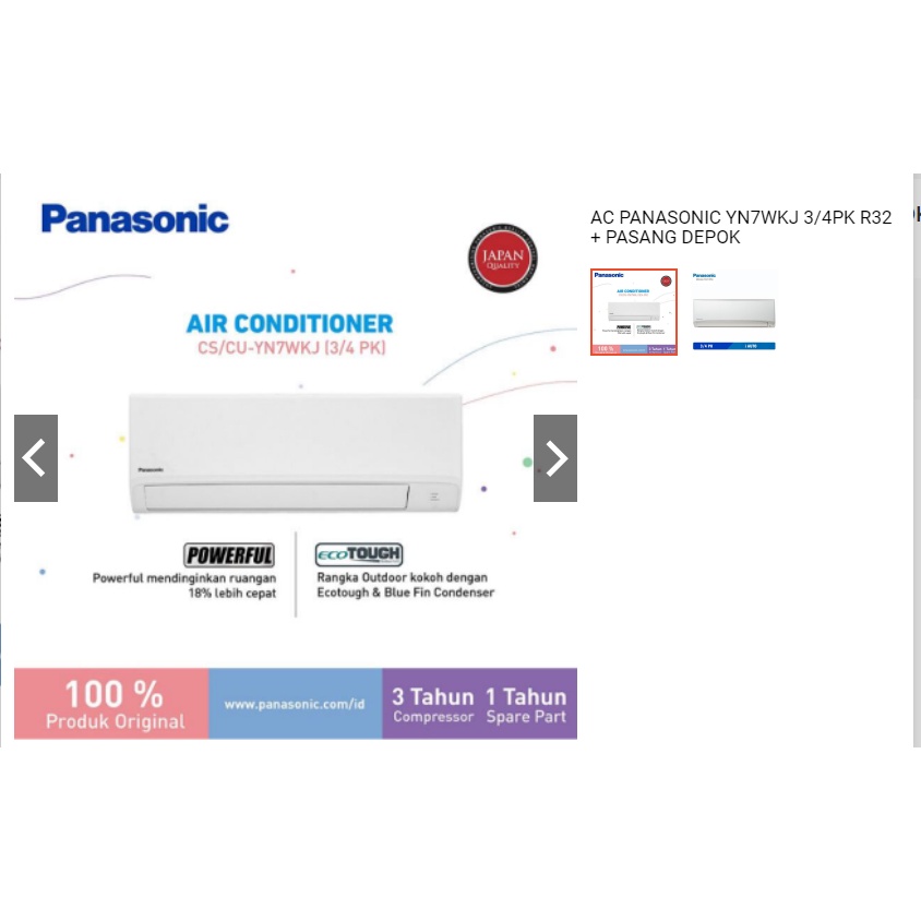 AC PANASONIC YN7WKJ 3/4PK R32 + PASANG DEPOK