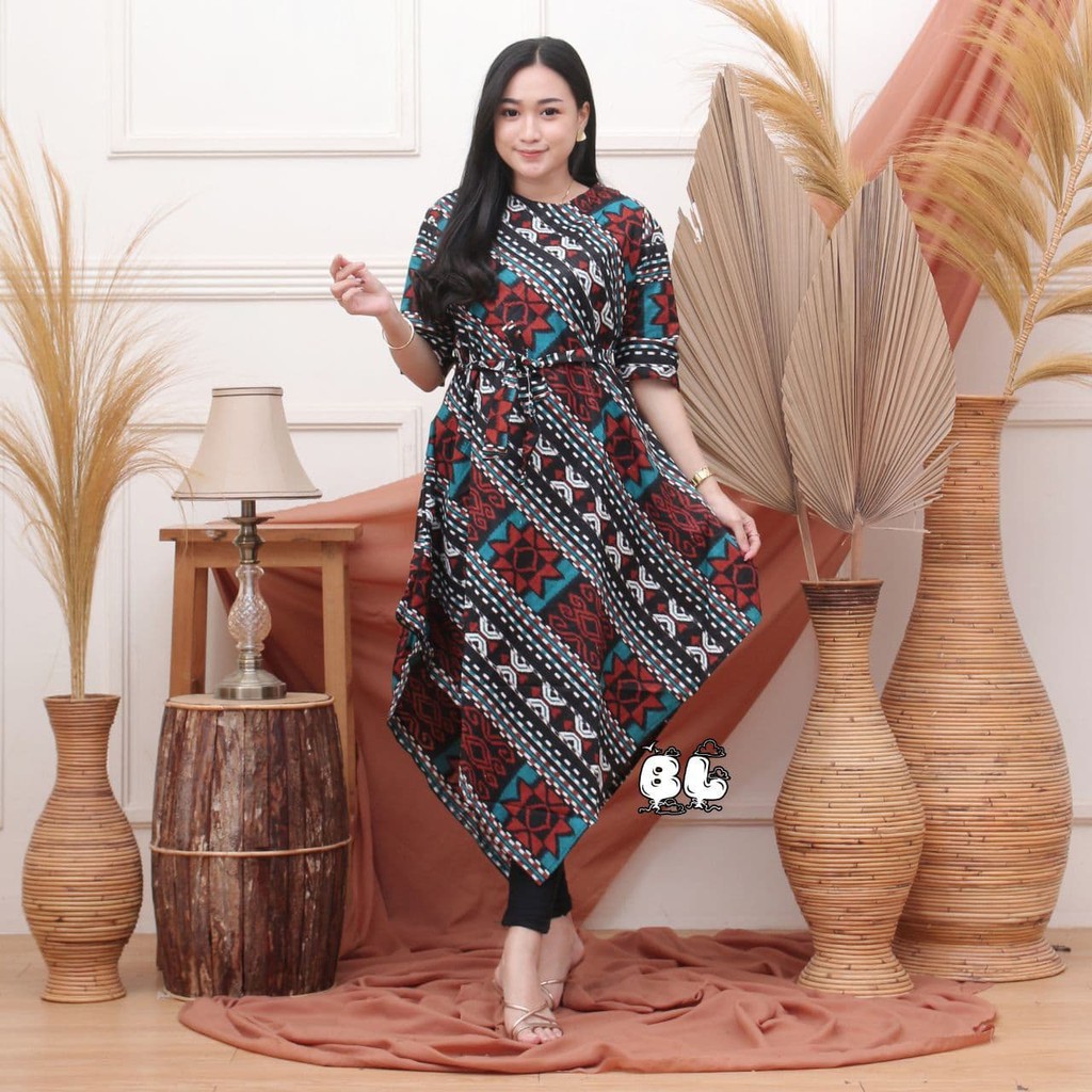 Tunik Lancip Seragam Komunitas Kantor Formal Baju Kerja Katun Halus Motif Unik Dress Batik Cantik 03