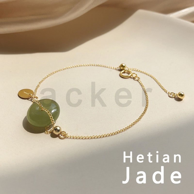 Gelang Giok Hetian Alami Lapis Emas 14K Untuk Wanita ACKER