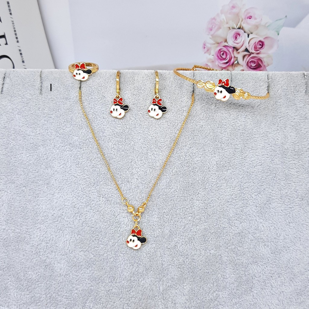 Set Xuping Anak Kalung Koye Gelang Anting Cincin Karakter Kartun Miki Polkadot - BS028