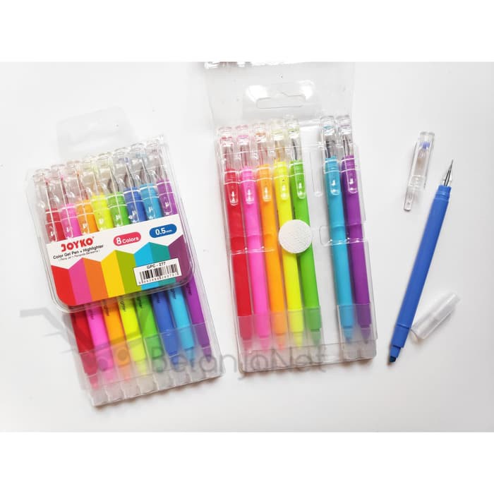 Pen | Color Gel Pen + Highlighter 2 in 1 Joyko GPC-277 8 warna