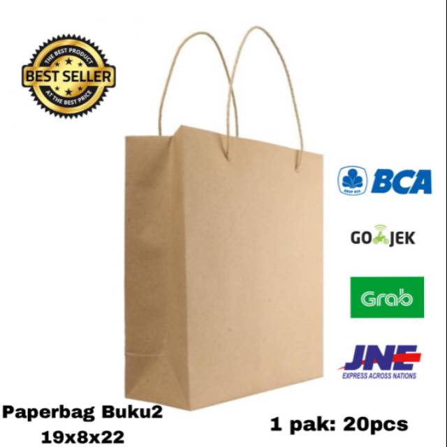 

MIN & KELIPATAN 20 PCS / Paper bag coklat polos uk 19x8x22 / Paperbag 19x8x22 / Tas Kertas / Goodie Bag/ Shopping bag
