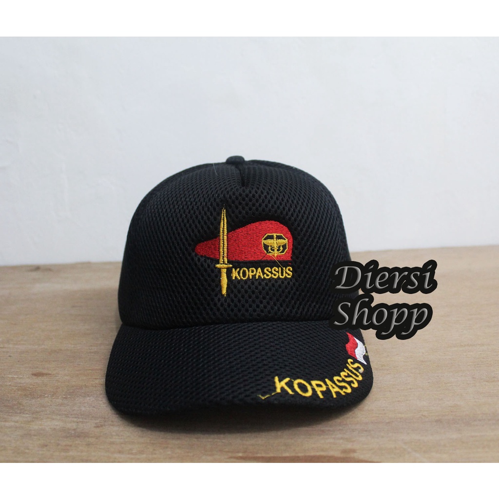 TOPI DOUBLEMESH BORDIR KOPASSUS/TOPI KOPASSUS BORDIR/TOPI ABDI NEGARA/TOPI TNI /TOPI DINAS