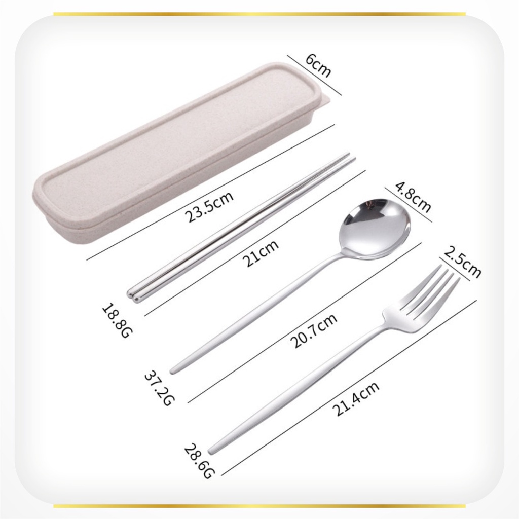 3 Pcs Set Sendok Alat Makan Cutlery Korea Garpu Sumpit Set Box Stainless Steel Travel Silver Gold Peralatan Makan Korea