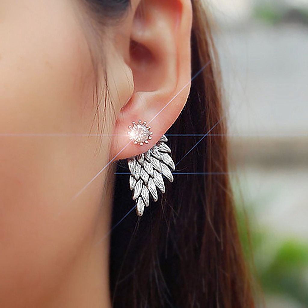Hu Hu Hu Hu Hu Alat Bantu Pasang Kacamata♡ 1 Pasang Anting Stud Bentuk Sayap Malaikat Aksen Berlian Imitasi Bahan Alloy Untuk Wanita
