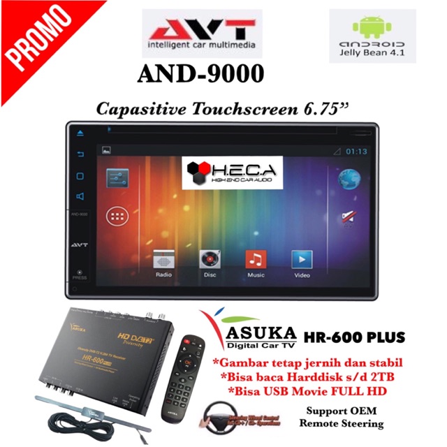 Promo AVT AND-9000 Android Head Unit Double Din Tape AND9000 Mobil &amp; Asuka HR-600 TV Tuner Digital