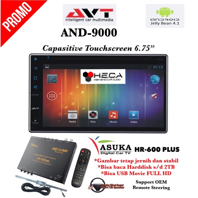 Promo AVT AND-9000 Android Head Unit Double Din Tape AND9000 Mobil & Asuka HR-600 TV Tuner Digital