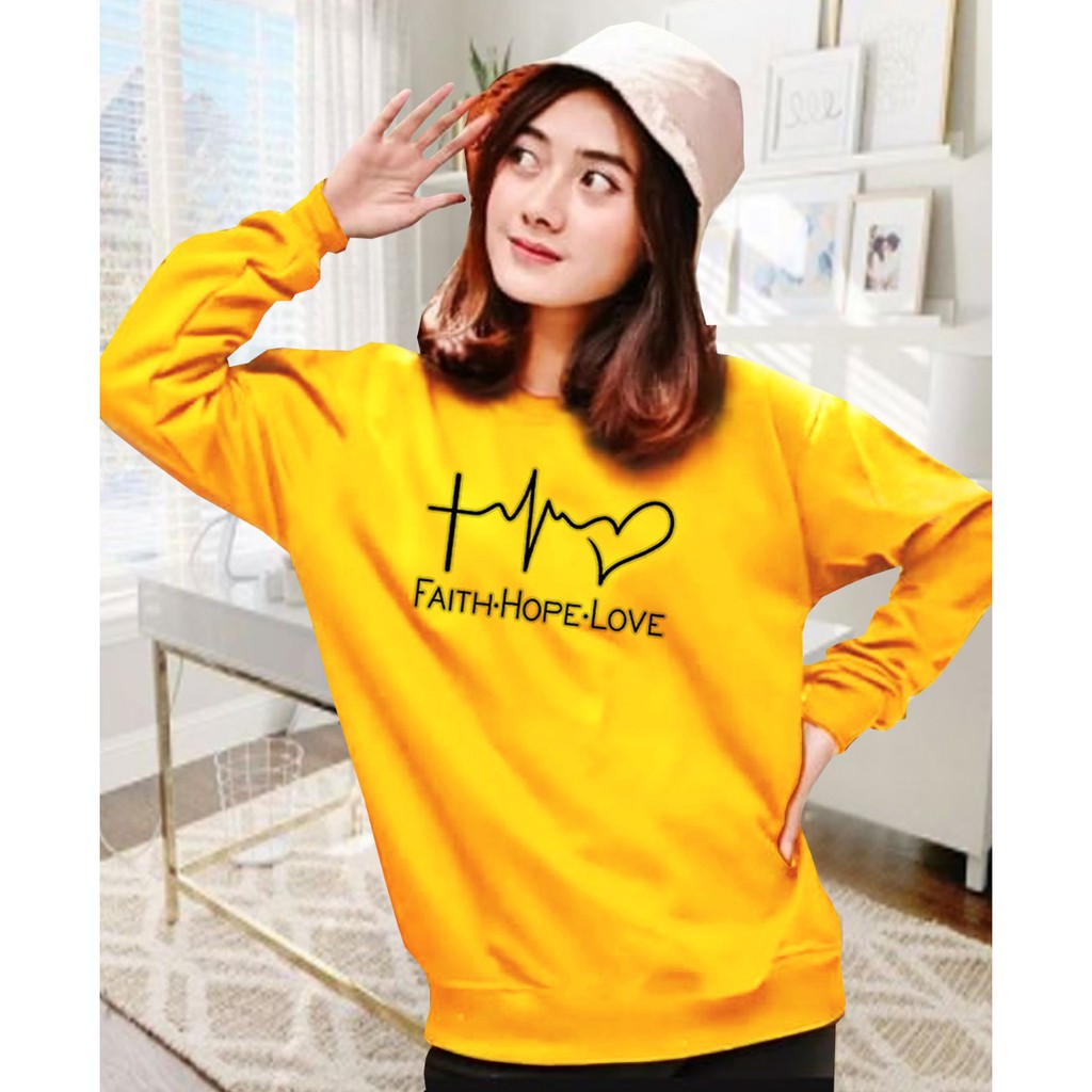 Kaos Lengan Panjang faith.hope.love / Kaos Sweatshirt / Atasan Wanita / Atasan Wanita Lengan Panjang