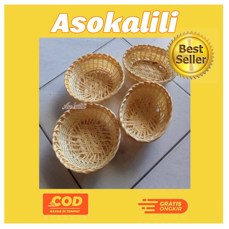 Keranjang bambu bulat mini diameter 10 cm keranjang mini wadah mini keranjang sovenir
