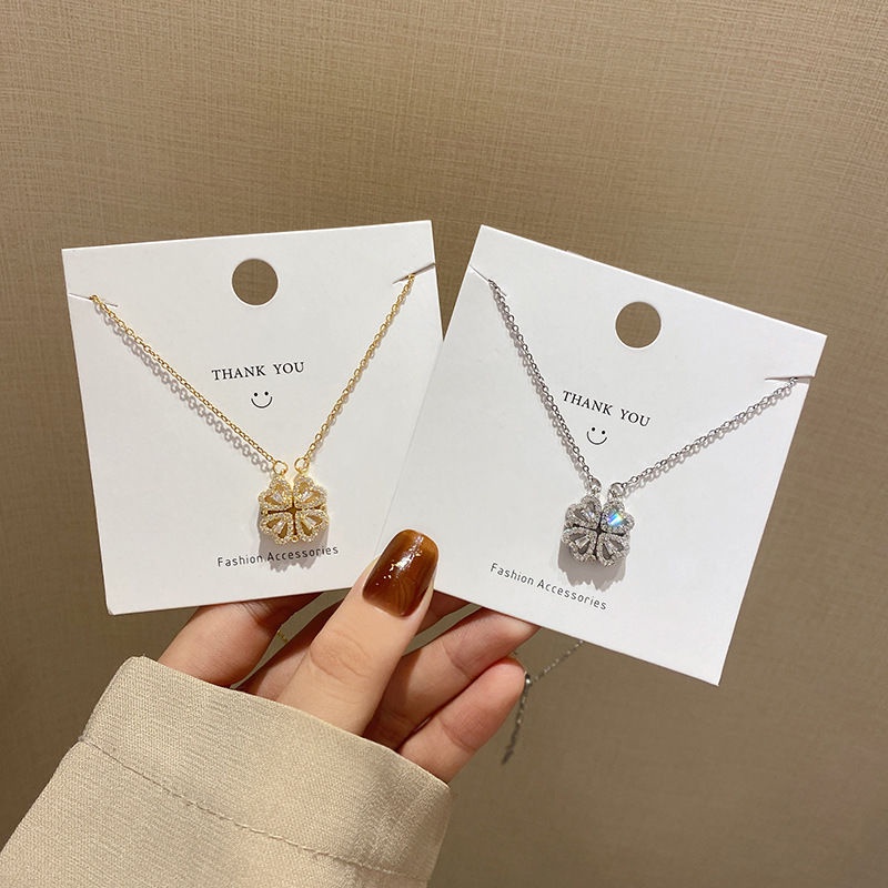 Kalung Titanium asli Wanita Anti Karat Liontin Hati Semanggi Korea Perhiasan 18k Emas necklace