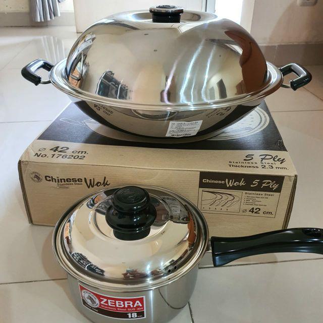 Wajan Teflon Kukus Stainless 5ply Wok 42cm Lid Steam Zebra 176202 Murah Panci Promo Diskon Original