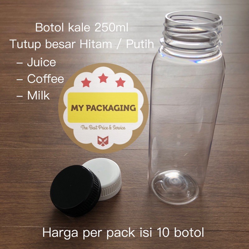 Botol plastik kale 250ml TEBAL + Tutup (harga per pack isi 10 botol)