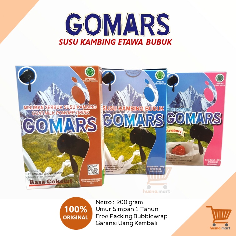 Susu Kambing Etawa Bubuk GOMARS Rasa Original - Coklat - Stroberi - Kemasan Kotak isi 200 Gram