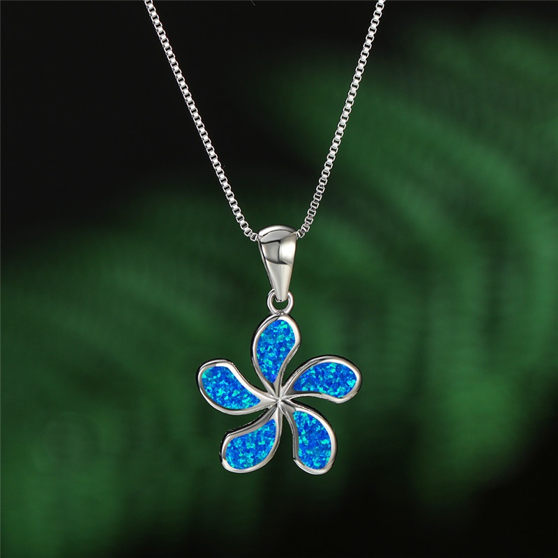 Kalung Rantai platinum Dengan Liontin Bunga opal Gaya pastoral oriental Untuk Wanita