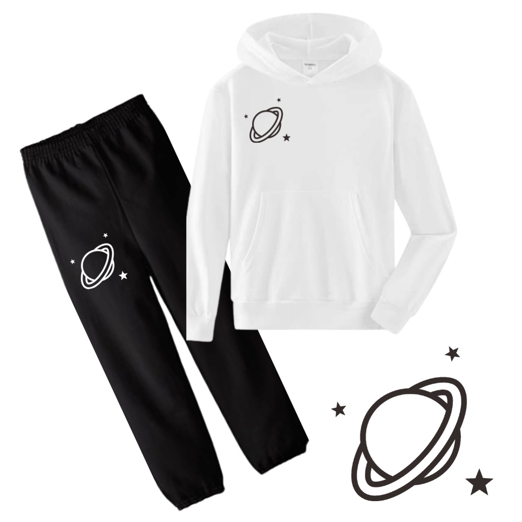 JBF Baju Setelan Wanita Remeja Sweater Hoodie Planet Mars Dan Celana Jogger Bahan Babyterry