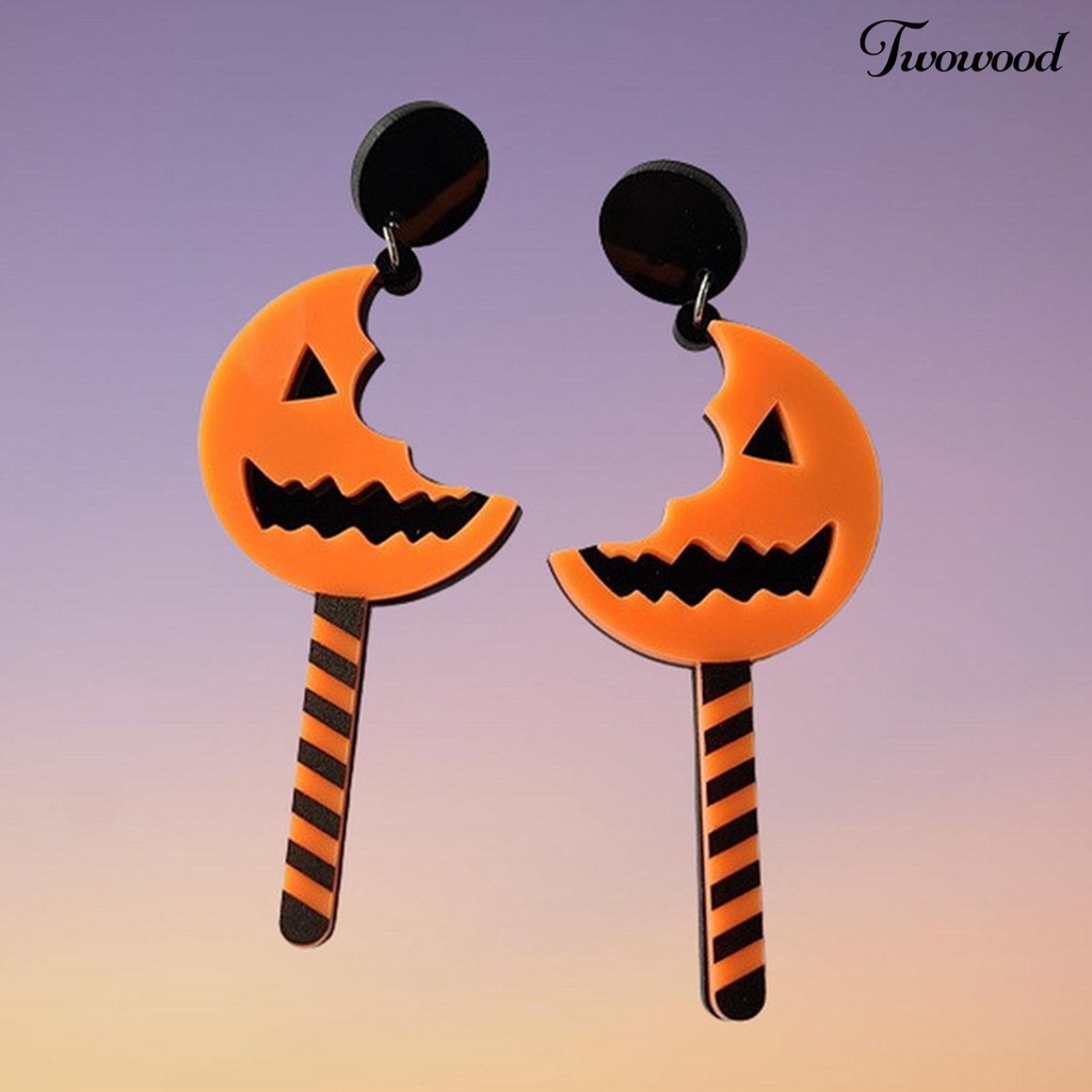 Twowood 1 Pair Halloween Earrings Pumpkin Pattern Moon Shape Acrylic Piercing Classic Dangle Earrings Fashion Jewelry