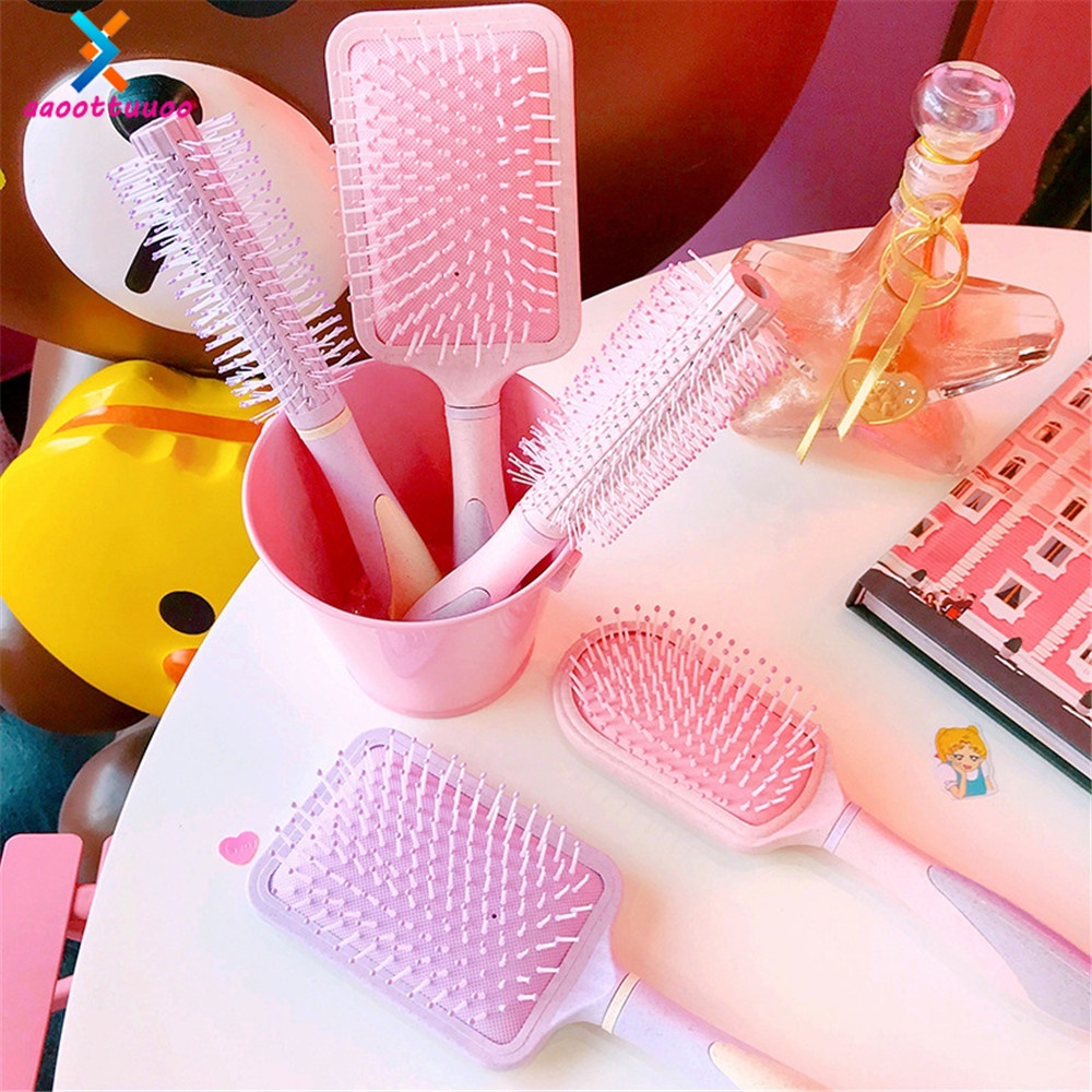 1pc Sisir Pijat Rambut Panjang Keriting Anti Statis Warna Pink Gaya Jepang Korea Untuk Perempuan