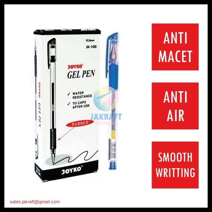 

Pulpen Bolpen Joyko Gel Pen Jk-100 (Biru) 0.5Mm Anti Air Kenko Kode 1095