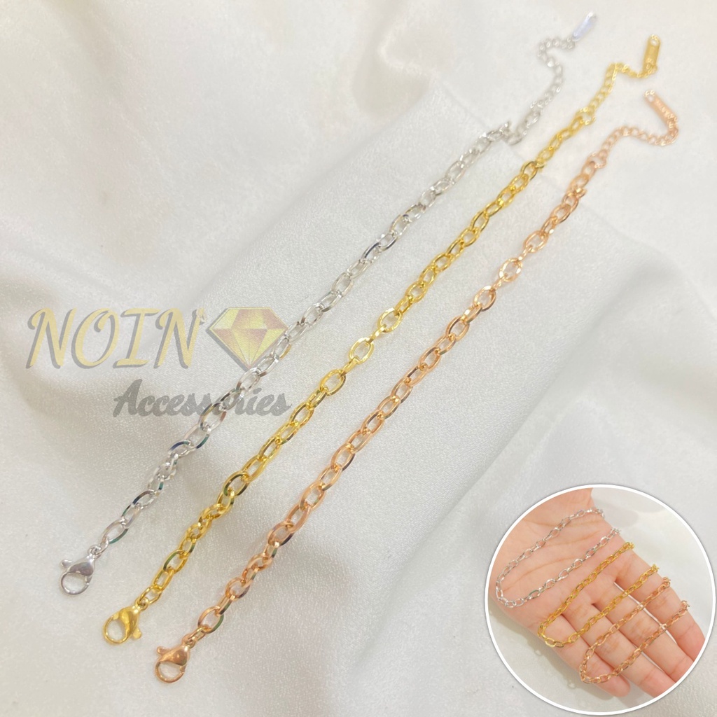 Gelang Rantai Polos Titanium Steel Kecil Gold dan Rosegold Anti Karat Simple