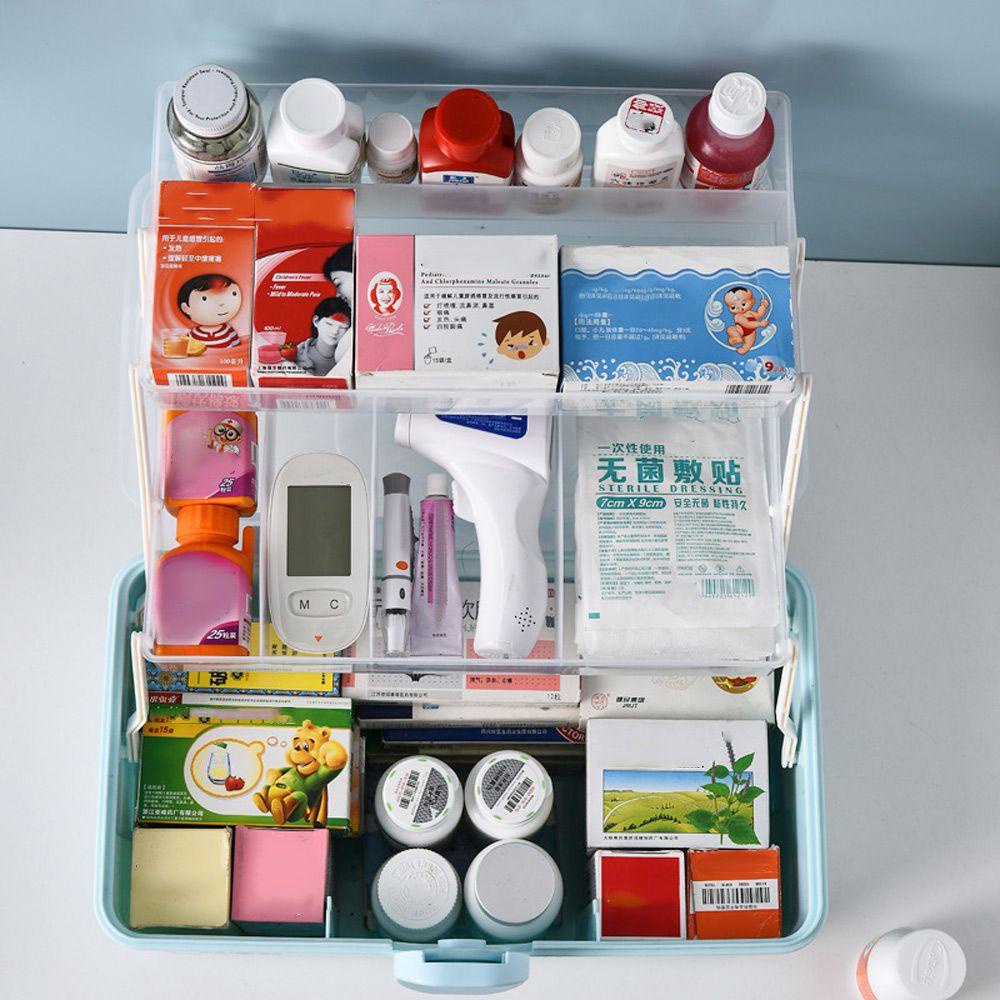 R-FLOWER Kotak Kit Alat Bantu Perjalanan Dada Obat Lipat Portabel Multi-layer Pill Case Kapasitas Besar Medicine Chest