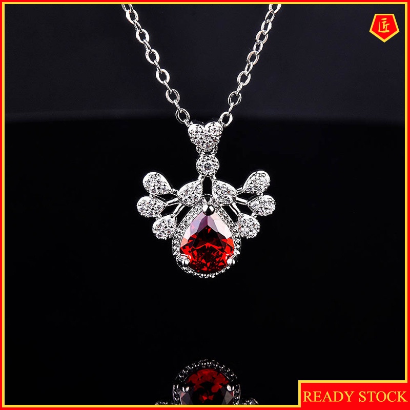 New Peacock Inlaid Water Drop Pear-Shaped Gem Pendant Necklace
