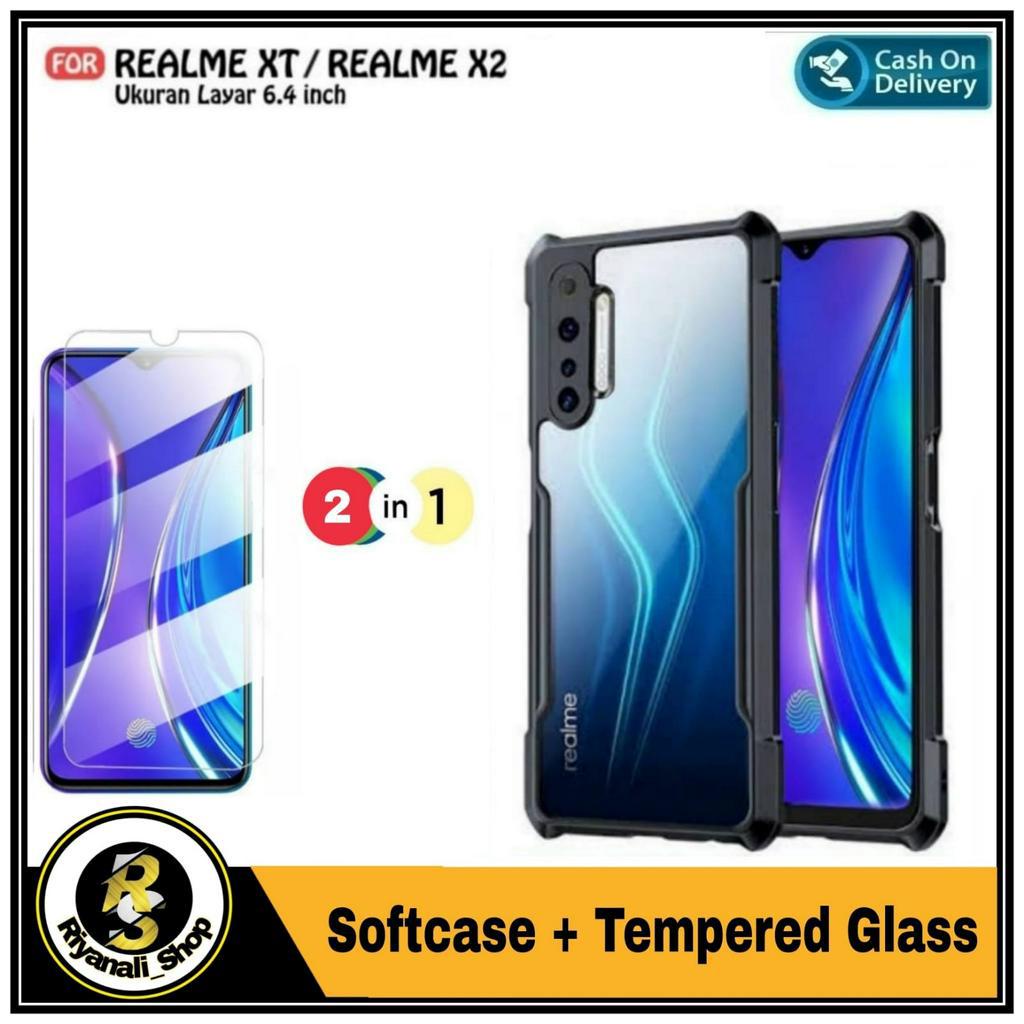 Riyanali_Shop PAKET 2IN1 Case REALME XT / REALME X2 Soft Hard Fusion Shockprooft Free Tempered Glass