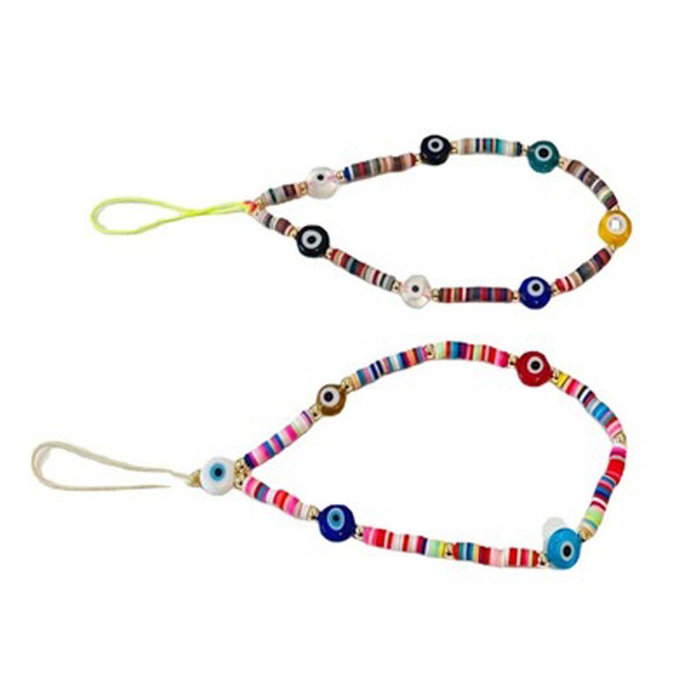 Agustinina Ponsel Lanyard Warna-Warni Buatan Tangan Manik-Manik Akrilik Tersenyum Manik-Manik Rantai Telepon Perhiasan Anti-Lost Lanyard Evil Eye Jewelry