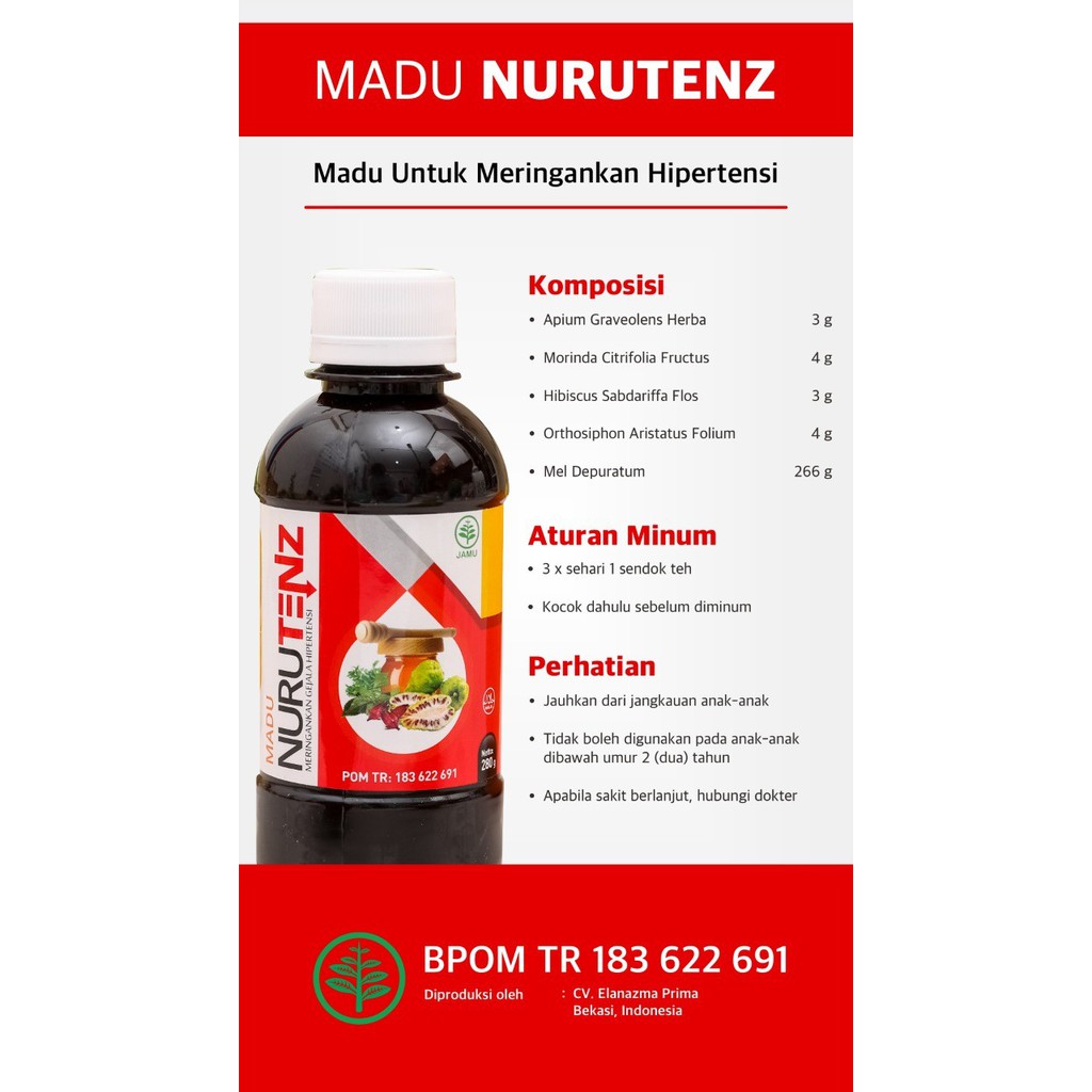 Madu Nurutenz Madu Nurutens Obat Herbal Alami Penurun Hipertensi &amp; Penurun Darah Tinggi