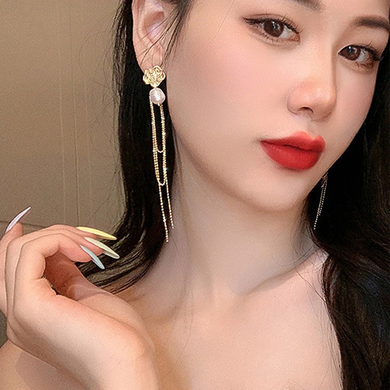 Anting Tusuk Gantung Bahan Sterling Silver 925 Desain Bungarumbaimutiara Gaya Perancisvintage Untuk Wanita