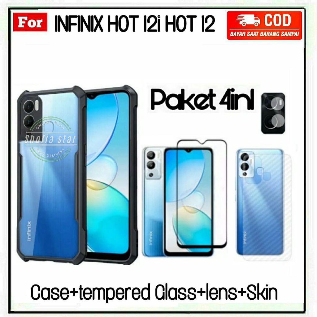 PROMO 4IN1 CASE INFINIX HOT 12I 12 12 PLAY 12 PRO SOFTCASE SHOCKPROOF TRANSPARAN CAMERA PROTECT CASING