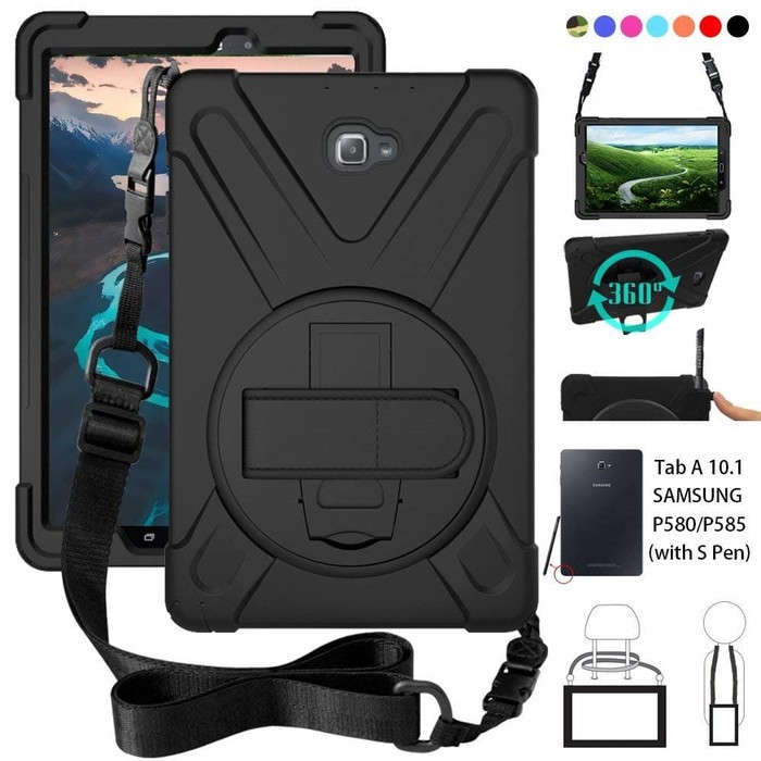 Samsung Tab A 10.1 P585 P580 Defender Military Hybrid Armor Case Strap