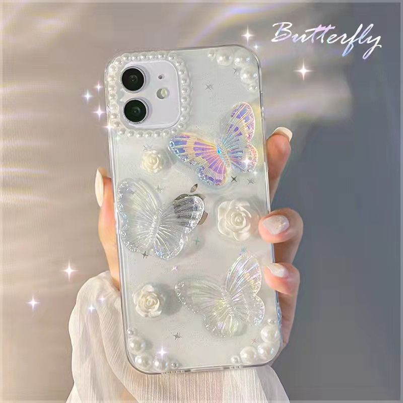 Soft Case TPU Glitter butterfly 3D Cover IPhone 14 Pro Max 13 Pro Max 12 11 Pro Max X Xs Max XR 8 7 Plus SE