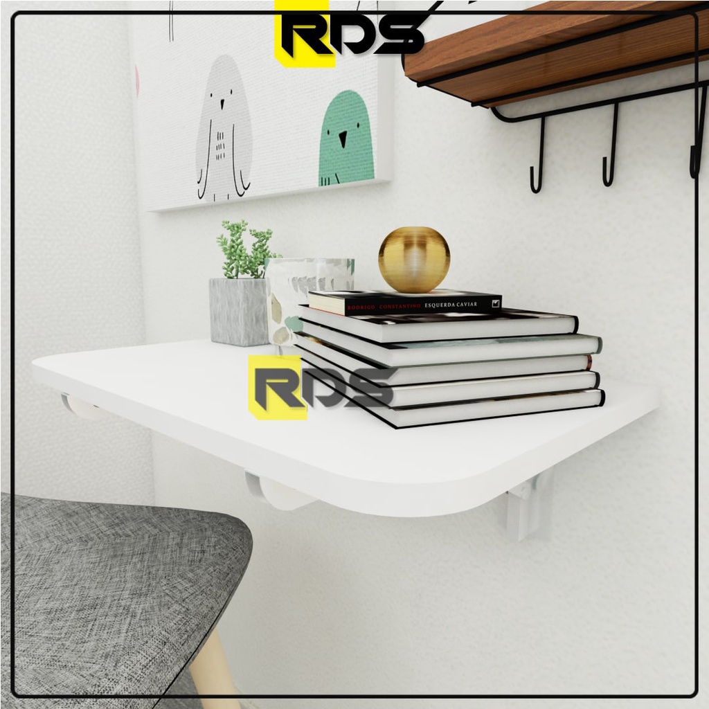 Meja Lipat Dinding 50 x 30 Meja Belajar Kerja Dinding Ambalan Tempel Braket Besi Engsel Laptop Kompu