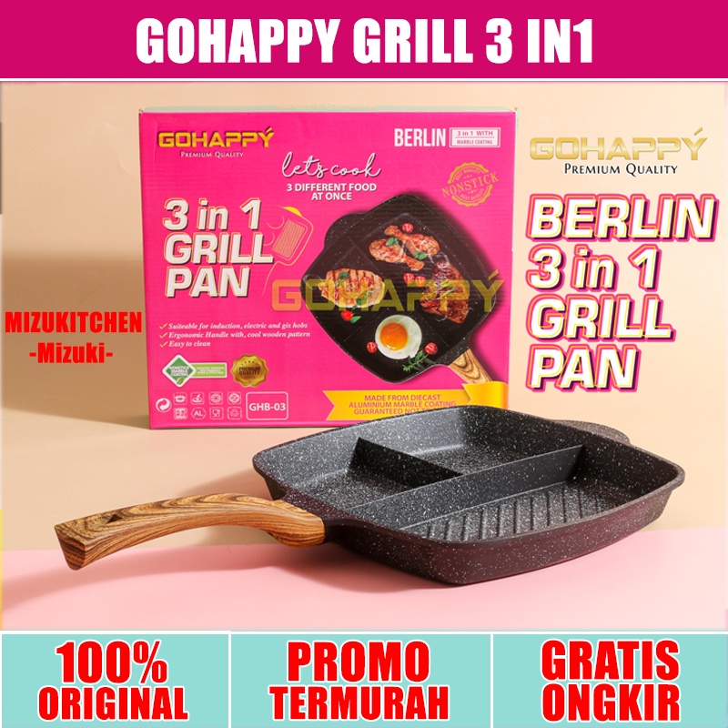 MIZUKI GRILL PAN 3IN1 BERLIN gohappy serbaguna 3 Sekat devider / Alat Panggang / panggangan pancake