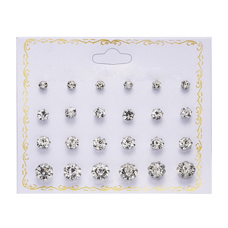 12 Pasang/Set Anting korea Tusuk Model Mutiara Intan Bentuk Bulat Gaya Korea Untuk Wanita Earrings piercing aksesoris wanita-11