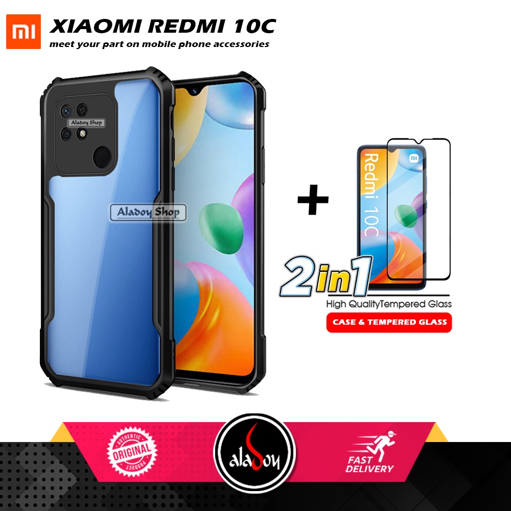 PAKET 2 IN 1 Case Xiaomi Redmi 10C 2022 Armor Fusion Transparent Prmium Casing Free Tempered Glass