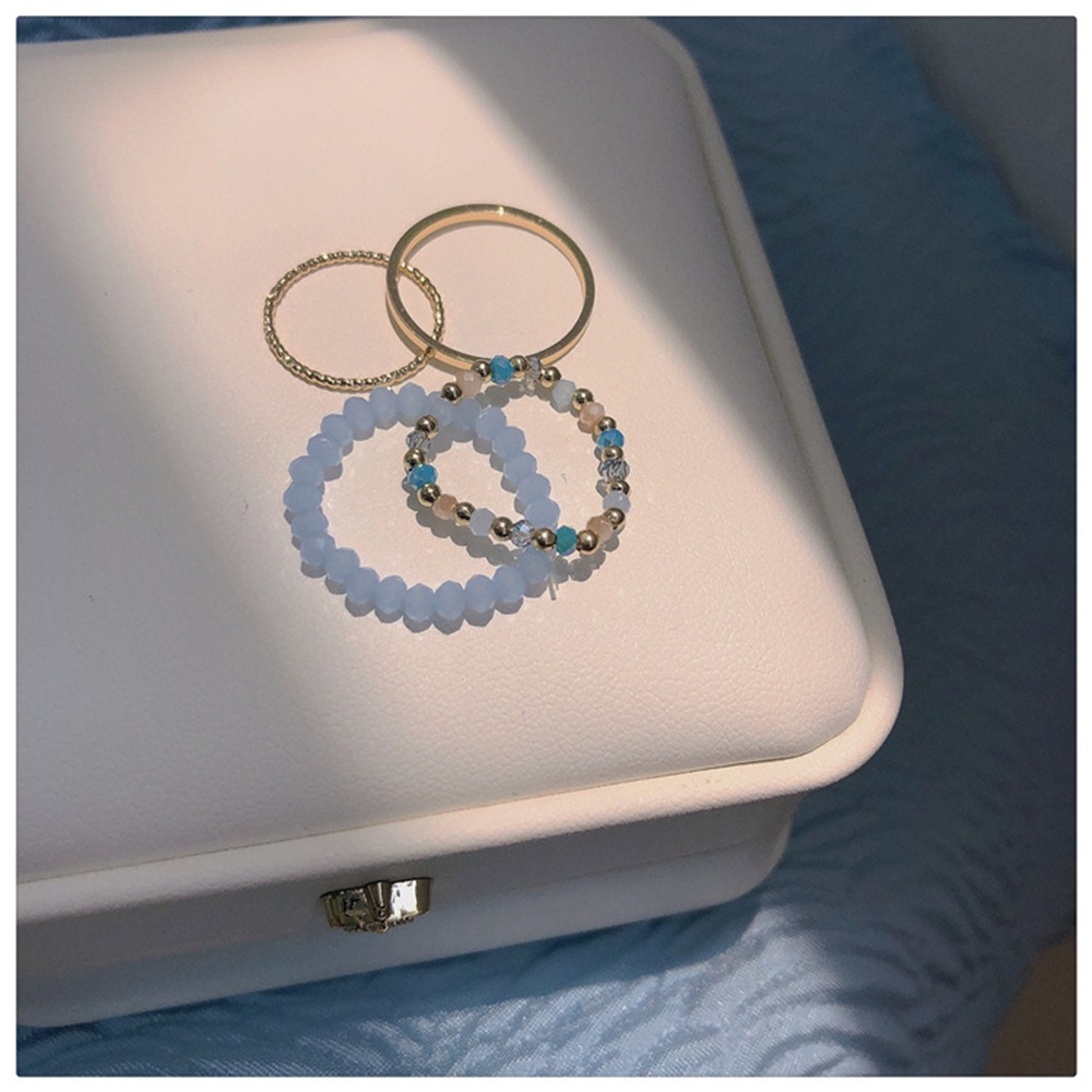 【COD Tangding】4pcs / set Cincin Manik-Manik Warna Biru Hijau Untuk Wanita