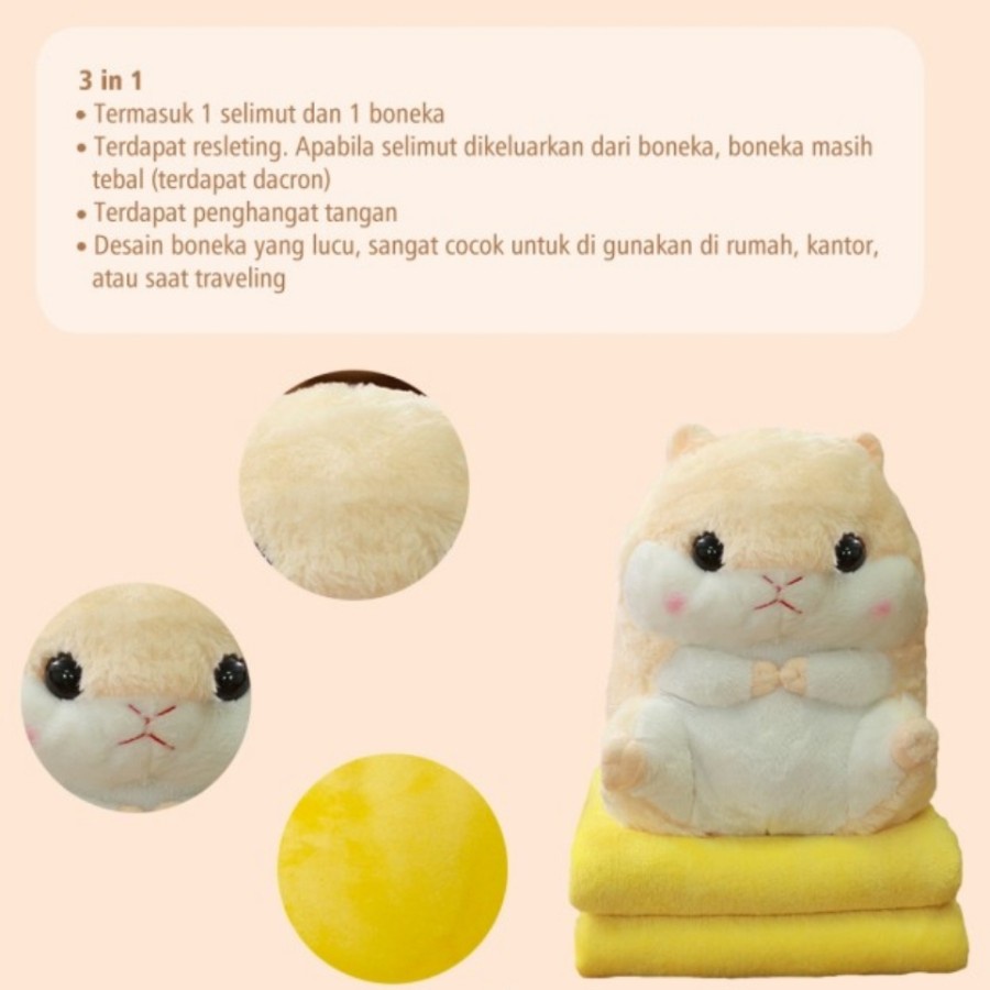 Boneka Bantal Selimut Hamster Lucu Balmut Hamtaro 3 in 1 karakter anak