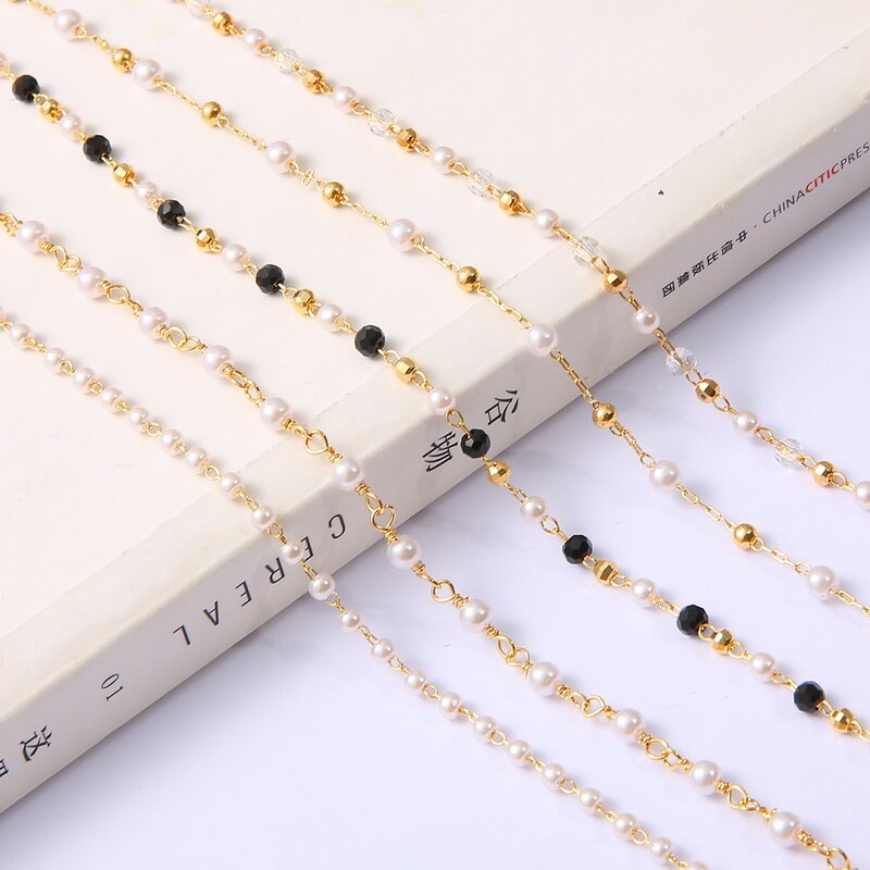 50CM/Piece 18K Gold Plated Copper Ball Pearl Beads Chain Necklace Connectors For Charms Base Tray DIY Jewelry Findings