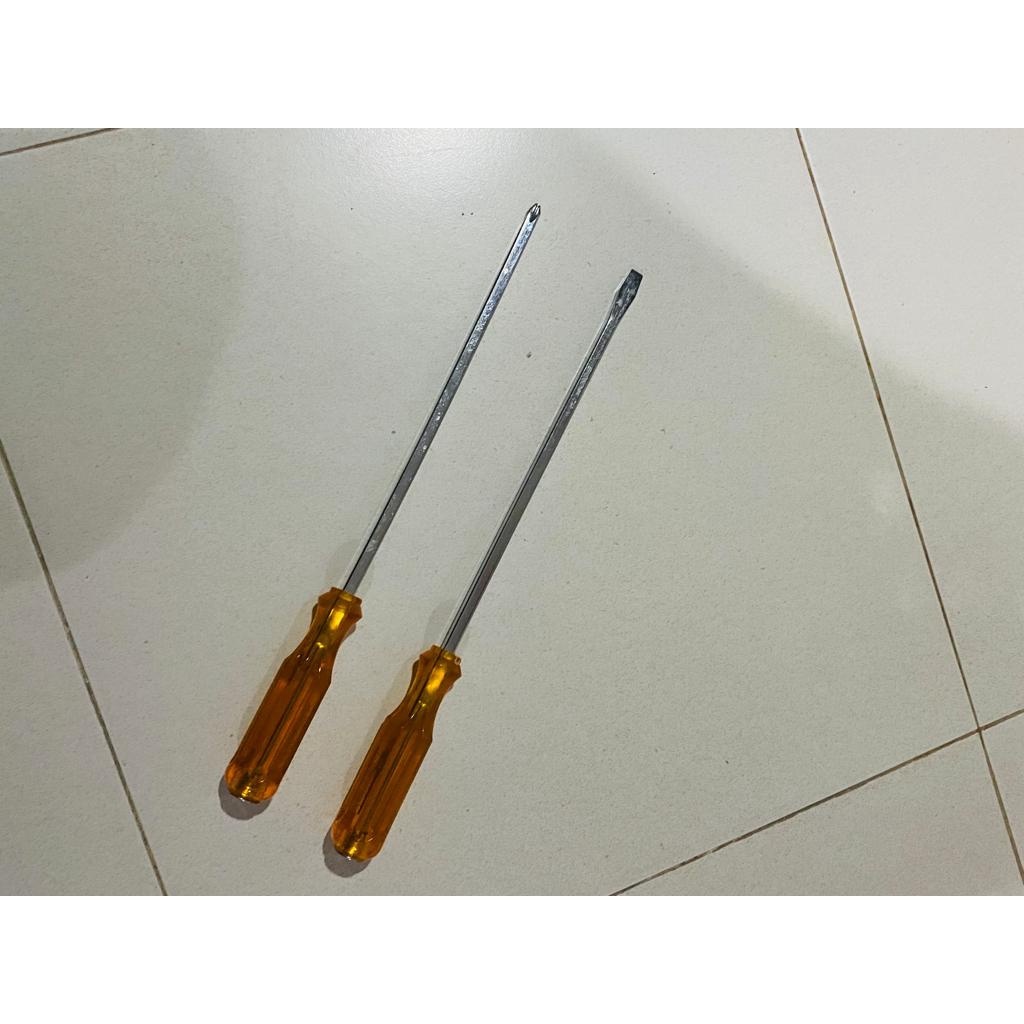 ATS Obeng Gagang Plastik Magnet 10'' 10in 10inch (+) (-) Obeng Tembus gg Plastik Kuning - Obeng Ketok ATS Panjang Pendek Plus Minus - Go Trough Screwdriver - ATS 8x250mm