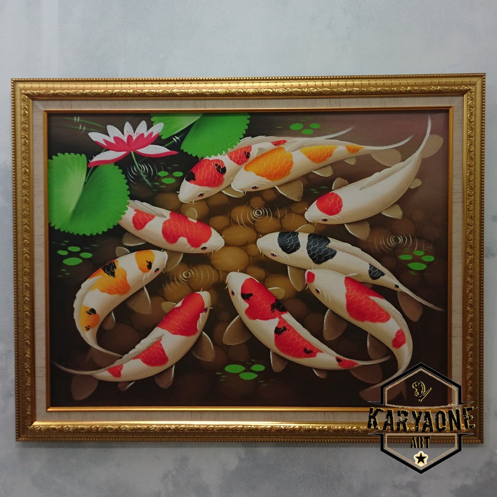 Lukisan Koi Fengshui Asli Lukisan Tangan