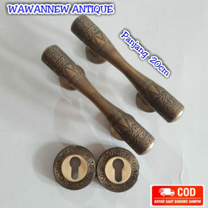 Handle Pintu / Gagang Lemari Pintu Rumah Gebyok Pagar Kuningan Motif Egypt 20cm