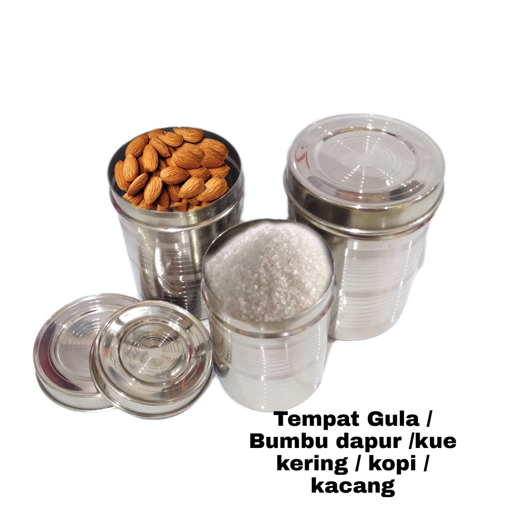 A1 Toples Tabung Stainless Set Rosh Isi 3 Set Tempat Penyimpanan Kue Kering Maupun Bumbu Dapur