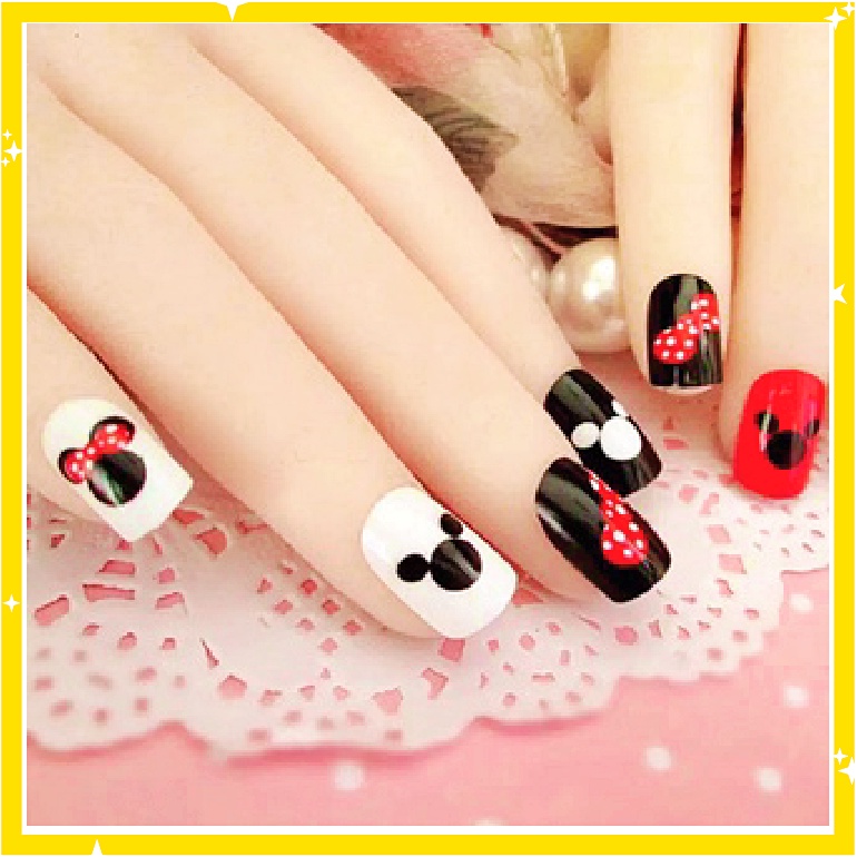 24 Pcs Kuku Palsu Mickey Fake Nail Manicure Sticker KU031