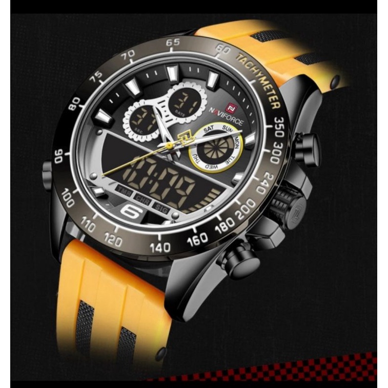 Jam Tangan Pria Naviforce 9188 NF9188 Original Analog Digital Rubber