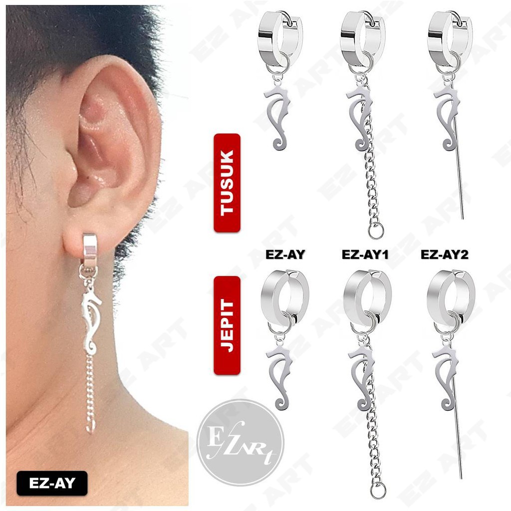 1Pc EZ-AY ANTING GANTUNGAN KUDA LAUT SEAHORSE STAINLESS STEEL JEPIT TUSUK PRIA WANITA KPOP PUNK