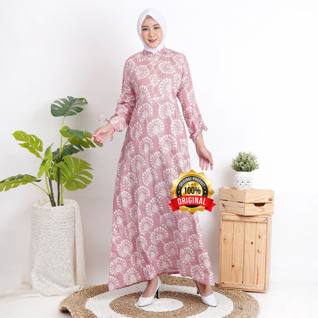 Gamis Baju Muslim Wanita Bahan Katun Motif Bunga Terbaru