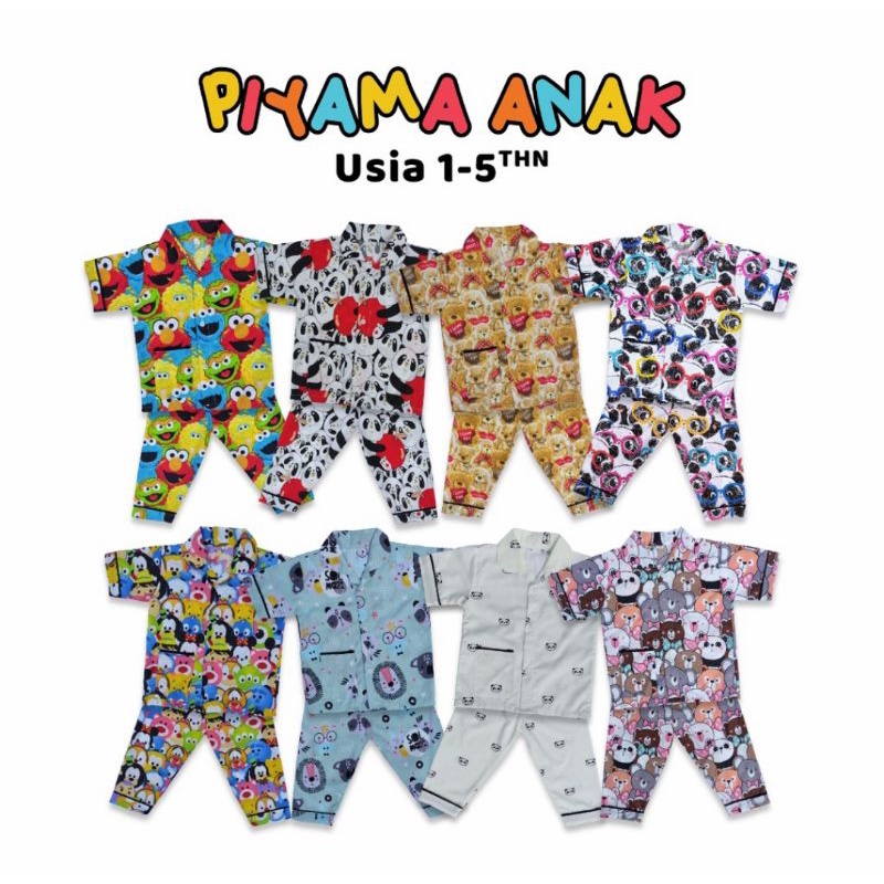 Piyama anak motif lengan pendek baju tidur anak laki laki perempuan pashion tidur anak baju anak sehari hari pakaian anak baju anak murah